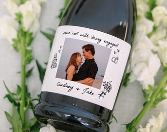 Engagement Gift Label for Champagne Bottle • Glossy Waterproof Wine Label