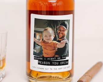 Personalized Photo Bottle Label • Fathers Day Glossy Waterproof Sticker for Wine or Liquor Bottles