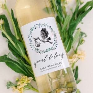 Printed Pregnancy Announcement Special Delivery Wine Label • Glossy Vinyl Label • Customized Wine Bottle Label Printed & Shipped