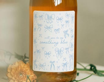Something Blue Glossy Bridesmaid Proposal Label for Wine, Champagne, or Candles