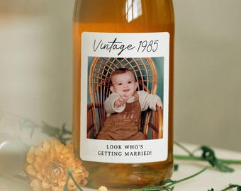 Personalized Photo Wine Label • Glossy Waterproof Sticker for Birthday Party Gifts or Favors