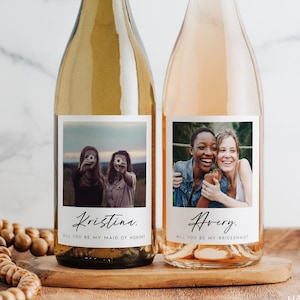 Custom Photo Bridesmaid Proposal Wine Label • Waterproof Glossy Bottle Sticker