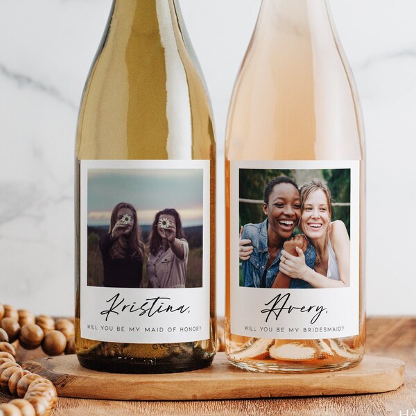 Custom Photo Bridesmaid Proposal Wine Label • Waterproof Glossy Bottle Sticker