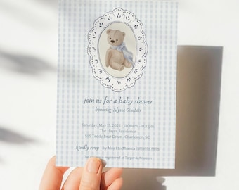 Invitation Template • Teddy Bear Picnic Vintage Gingham Baby Shower Digital Invite