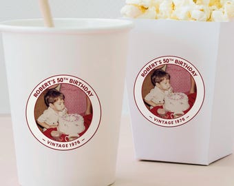 Photo Sticker For Drink Cups Party Favors • Round Circle Label for Thank You or Popcorn Bags