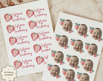 Temporary Tattoos for Strawberry Themed Kids Birthday • 44 Tattoos • Strawberries, Face Cut Out