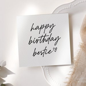 Happy Birthday Bestie Simple Script Folded Greeting Card • Minimal Modern Folded Square Greeting Card for Best Friend Birthday Gift