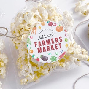 Thank You Favors Circle Labels Farmers Market Party • Glossy Circle Popcorn Favor Bag Labels • Farmers Market Party Decorations