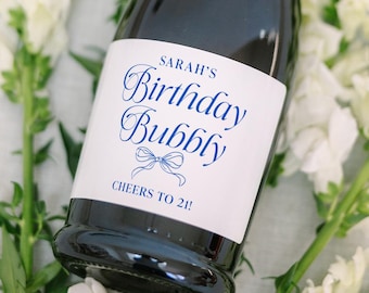 Birthday Bubbly Bow Custom Wine or Champagne Label Gift with Custom Text  • 21st 30th Bday Ideas Glossy Customized Bottle Label Gift