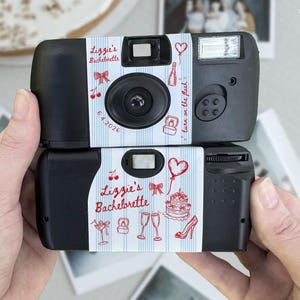 Bachelorette Party Disposable Camera Wrap • Pinstripe Cherry Coquette •  Label Only