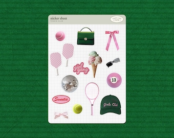 Scrapbook Sticker Sheet • Tennis Club Girl Gang Junk Journal Collage Stickers