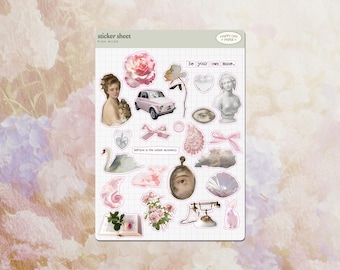 Scrapbook Sticker Sheet • Pink Muse Coquette Vibes Junk Journal Collage Stickers
