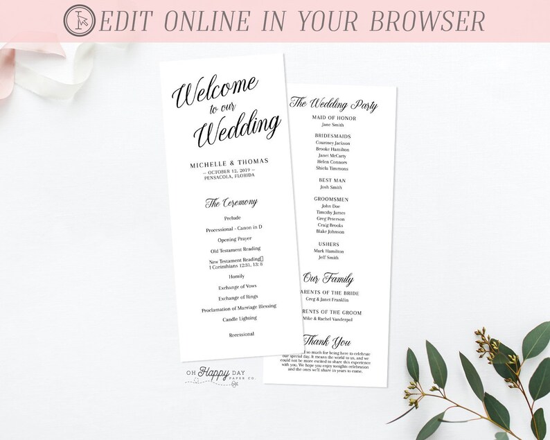 Editable Wedding Program Template Printable Edit Online Etsy