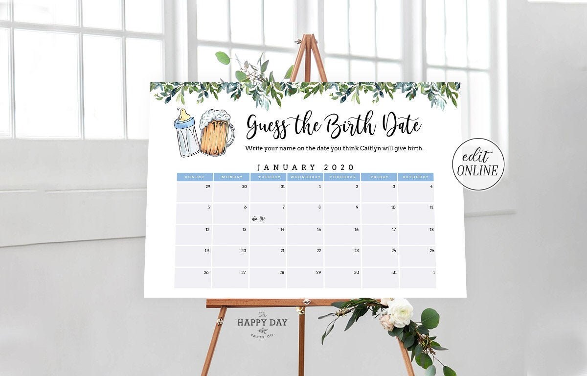 Printable 'Guess the Birth Date' Baby Shower Game Sign | Etsy