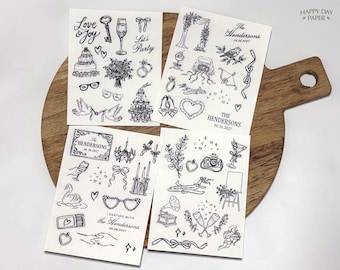 Wedding Temporary Tattoos • 50 Tattoos • Matches, Bows, Cake, Custom Name Tattoos