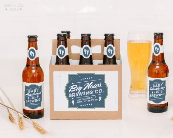 Pregnancy Announcement Beer Carrier Kit with Custom Beer Labels • A Baby Is Brewing • Grandpa-To-Be Gift