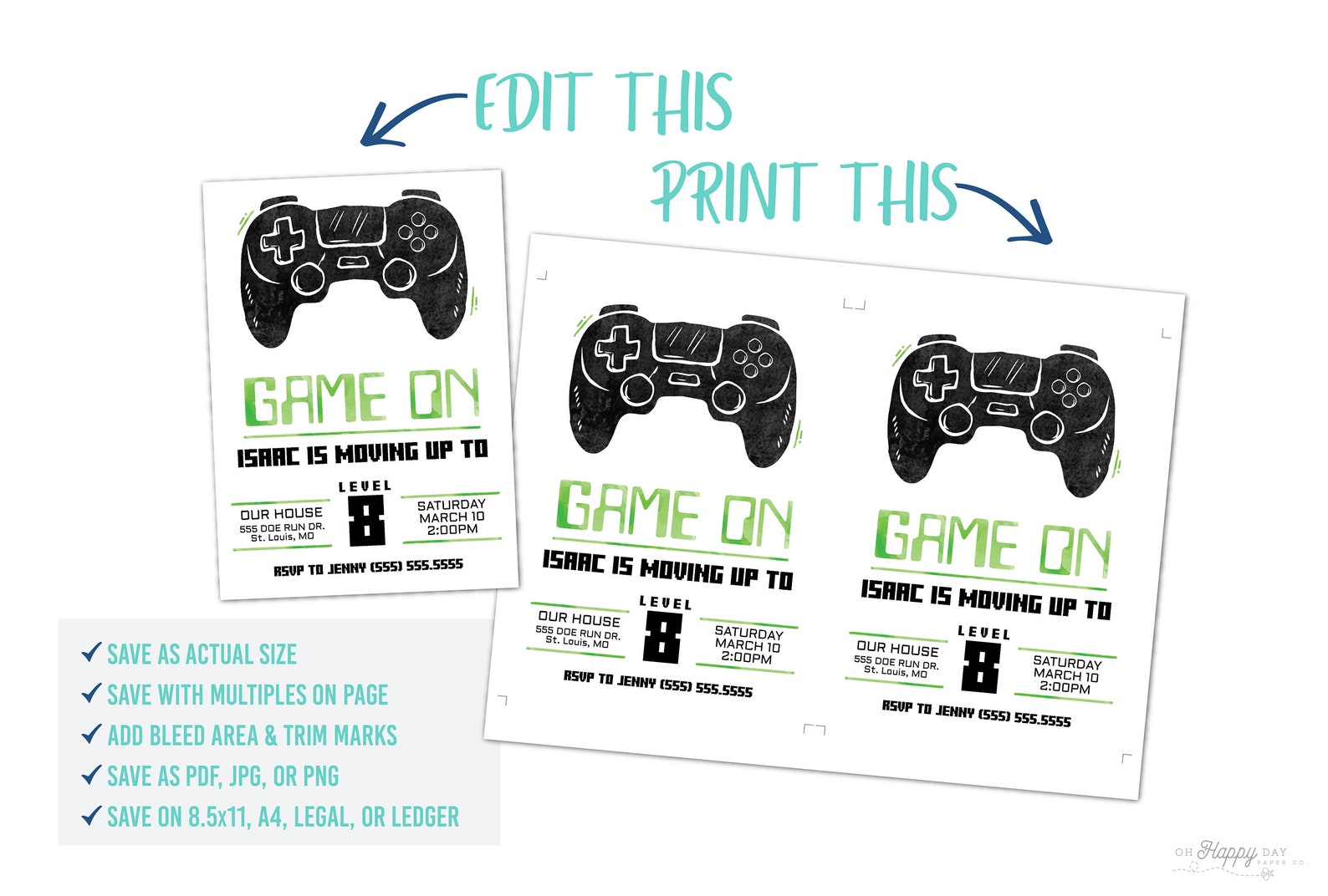 Printable Video Game Birthday Party Invitation Template Edit | Etsy