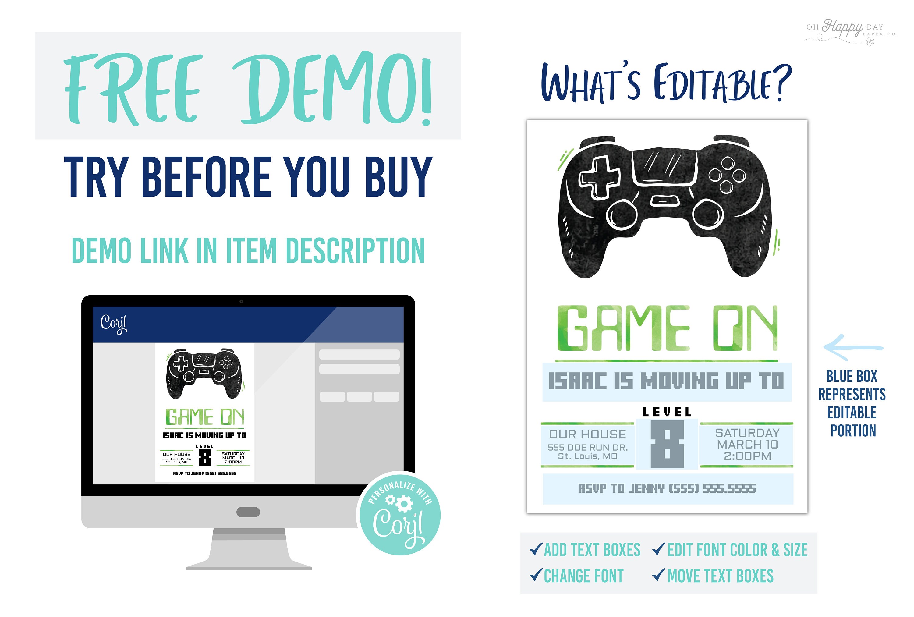 Printable Video Game Birthday Party Invitation Template Edit | Etsy