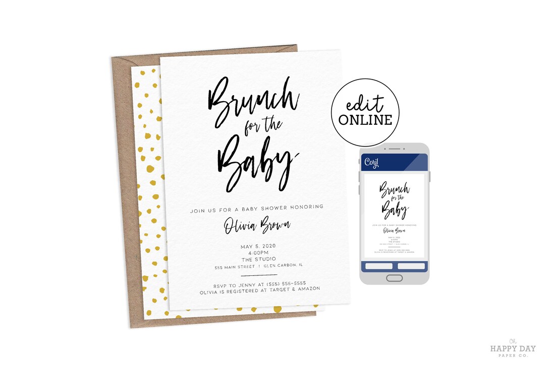 Printable Brunch for the Baby Shower Invitation Template Edit Yourself ...