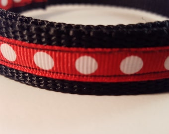 Black & Red Medium Adjustable Polka Dot Collar, Black Collar, Red White Polka Dot Collar, Dog Collar, Gifts for Dog Lovers, Gifts for Dogs