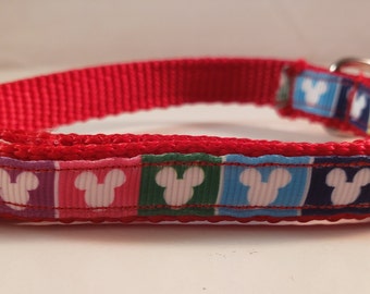 Red and Multicolor Disney-Themed Small Adjustable Dog Collar, Red, White, Multicolor Mickey Mouse Collar