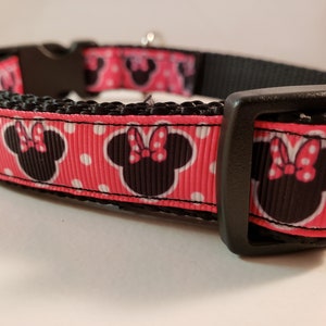 Black and Pink w White Polka Dots Disney-Themed Medium Adjustable Dog Collar, Black, Pink & White Minnie Mouse Collar, Black Friday Sale