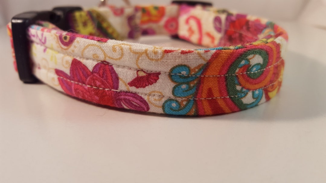 Medium Multicolor Floral Fabric Collar, Paisley and Flower Collar, Pink ...