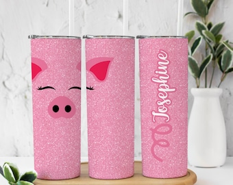 Glittered Pink Pig Tumbler