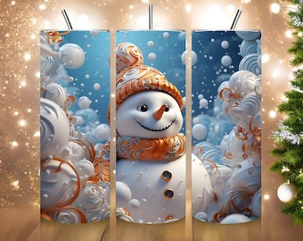 3D Snowman Tumbler, Winter Tumbler, Winter Scene Tumbler, Snow Tumbler, Snowman Cup, Tumbler with Snowman, Winter Drinkware