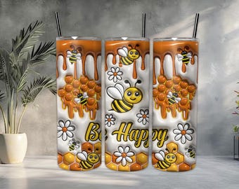 3D Bee Happy Tumbler, Bee tumbler, Animal Tumbler, 20 tumblers with bees, bee cup bee tumbler tags