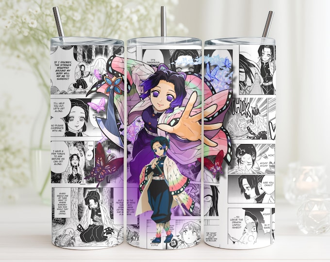 Demon Slayer Anime Tumbler Gifts Custom 20oz Skinny tumbler, Shinobu Kocho, Anime tumbler, cosplay accessory, Anime fan gift