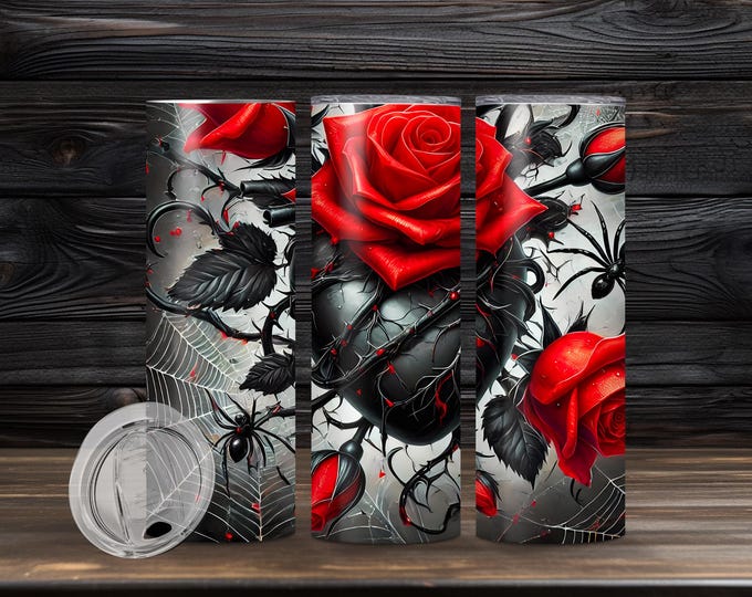 Gothic Heart Rose Halloween Tumbler