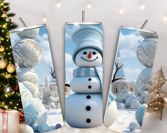 Snowman Tumbler, Winter Tumbler, Winter Scene Tumbler, Snow Tumbler, Snowman Cup, Tumbler with Snowman, Winter Drinkware