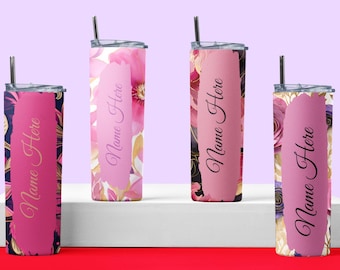 Valentine’s Day Tumbler, Personalized Tumbler, Pink Floral  Tumbler, Valentine's Day Gifts, 20oz Tumblers, Customized Tumbler, Name Tumbler
