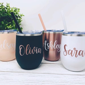 Personalized Wine Tumbler, Bridesmaid Glasses, Bridal Party Gift, Bridesmaid Proposal, Stainless Steel Cup image 1