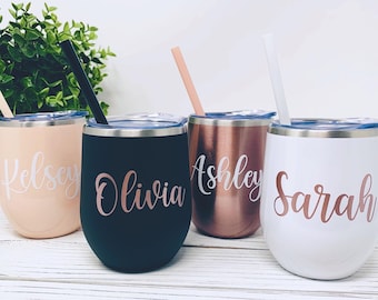 Personalized Wine Tumbler, Bridesmaid Glasses, Bridal Party Gift, Bridesmaid Proposal, Stainless Steel Cup