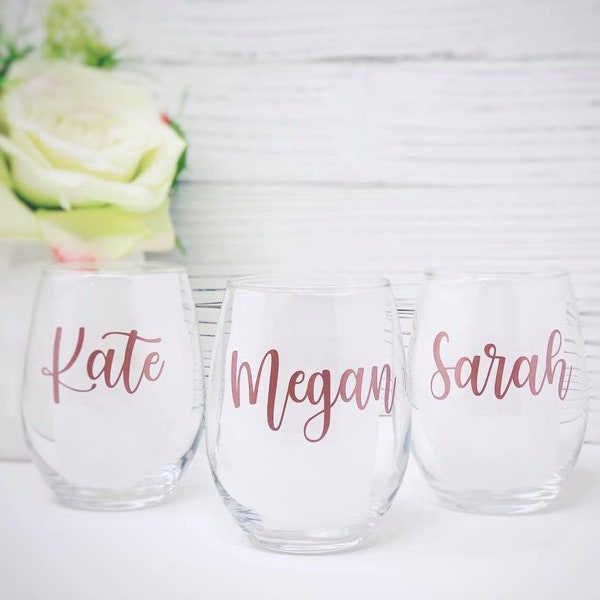 Personalized Stemless Wine Glass| Bridesmaid Glasses| Bridal Party Gift| Bridesmaid Proposal