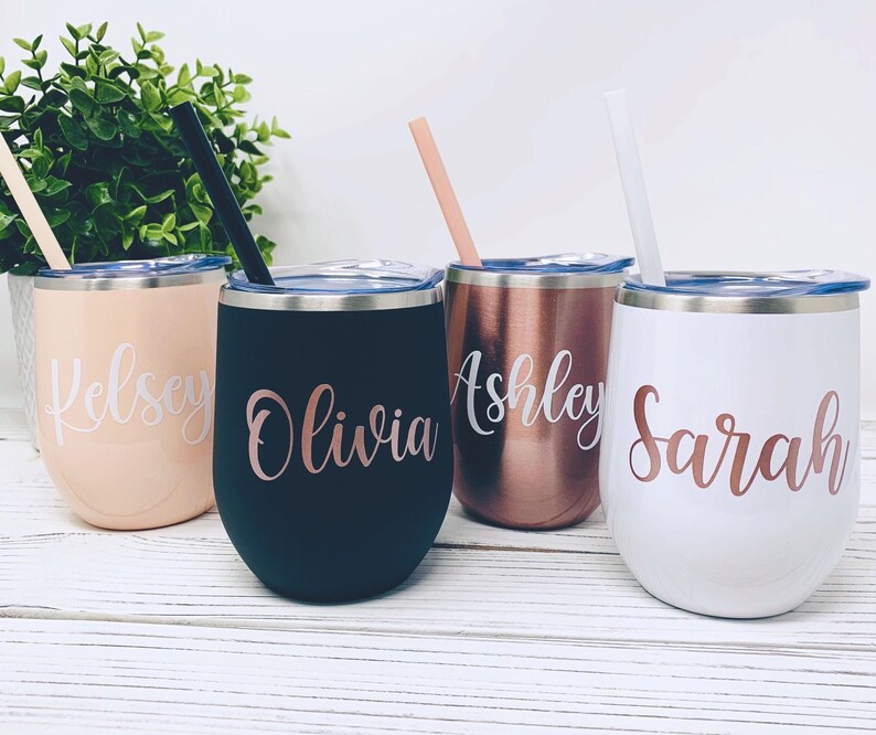 Personalized Wine Tumbler, Bridesmaid Glasses, Bridal Party Gift, Bridesmaid Proposal, Stainless Steel Cup image 1