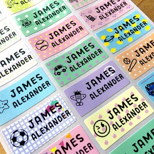 Pastel Print Kids labels- Boy Icon Designs - Medium Size- Multicolor Stickers Waterproof Name Stickers- Daycare Labels- Hanprinting