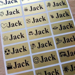 Metallic Gold Kinderetiketten mit Jungen-Icon-Designs für Schulkinder & Tagespflege-Etiketten - spülmaschinenfeste wasserdichte Namensaufkleber - Hanprinting