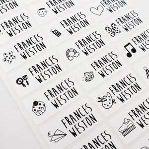 White Kids labels with Girl Icon Designs for School Daycare & Kids- Medium Custom Dishwasher Safe Waterproof Name Stickers- Hanprinting