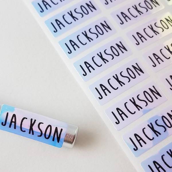 Blue Hologram Small Name Stickers - Daycare Labels- Kids labels- Small Size- Customized Labels- Waterproof Labelshanprinting