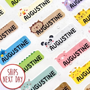 Waterproof Animal Name Stickers – Kids School Labels (1.125" x 0.375")