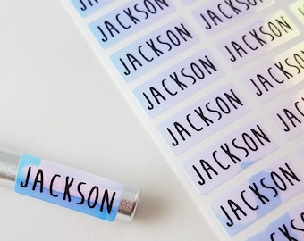 Blue Hologram Small Name Stickers - Daycare Labels- Kids labels- Small Size- Customized Labels- Waterproof Labelshanprinting