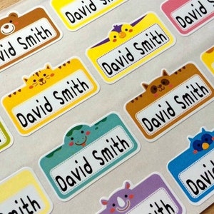 48 Waterproof Name Stickers- Daycare Labels- Medium Cute Animal Kids labels- School Supply Label - Multicolor Stickers Hanprinting