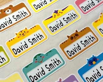 48 Waterproof Name Stickers- Daycare Labels- Medium Cute Animal Kids labels- School Supply Label - Multicolor Stickers Hanprinting