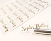 48 Long GOLD INK clear -Waterproof Name Stickers- Daycare Labels- School Labels- Long Rectangle Labels Hanprinting