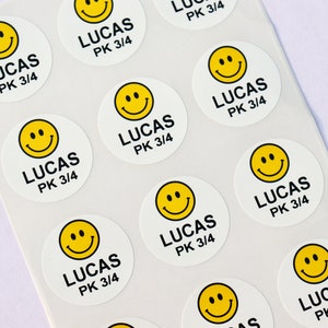 36 autocollants ronds blancs avec visage souriant, imperméables, pour entreprise et école, étiquettes de garderie - Étiquettes personnalisées Hanprinting