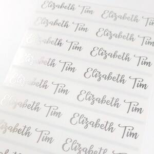 SILVER INK Long Clear Waterproof Name Stickers for Business School & Daycare Labels- School Labels- Long Rectangle Labels Hanprinting elegant sophisticated wedding labels guest list labels lip gloss labels