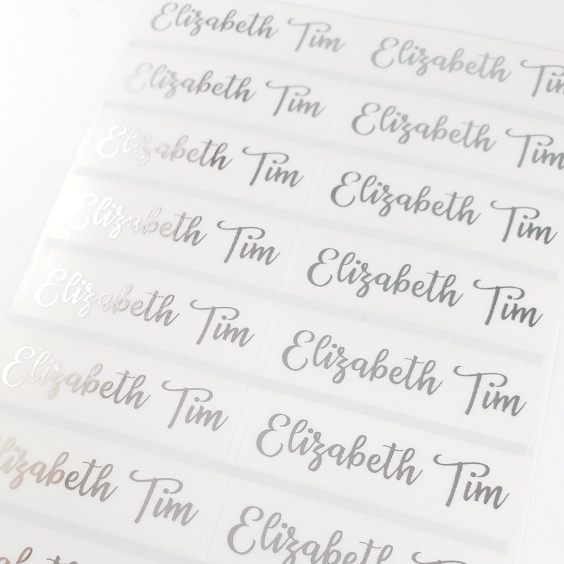 SILVER INK Long Clear Waterproof Name Stickers for Business School & Daycare Labels- School Labels- Long Rectangle Labels Hanprinting elegant sophisticated wedding labels guest list labels lip gloss labels